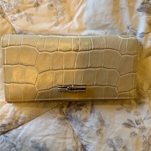 Longchamp Gold Crocodile-Embossed Wallet